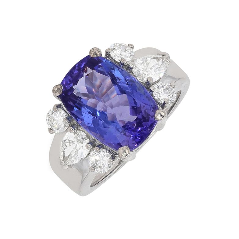 Bague tanzanite 6.38 carats et diamants 1.02 carats or blanc 9.30g Comme neuf -  reconditionné disponible sur Gemme Les Bijoux